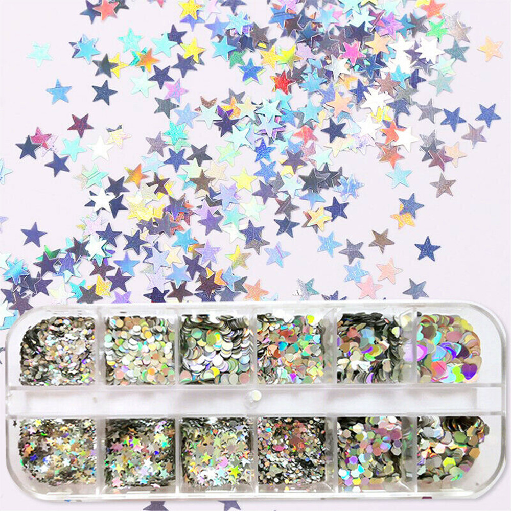 Hộp 12 Ngăn Sequin Lấp Lánh Trang Trí Móng Tay