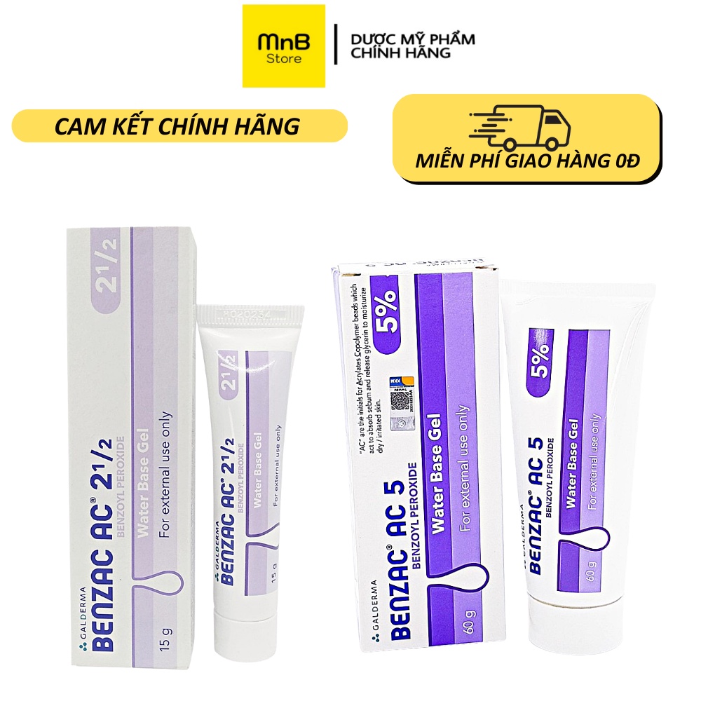 Gel chấm giảm mụn Benzac 2.5% và 5% Benzoyl Peroxide thái lan 15g