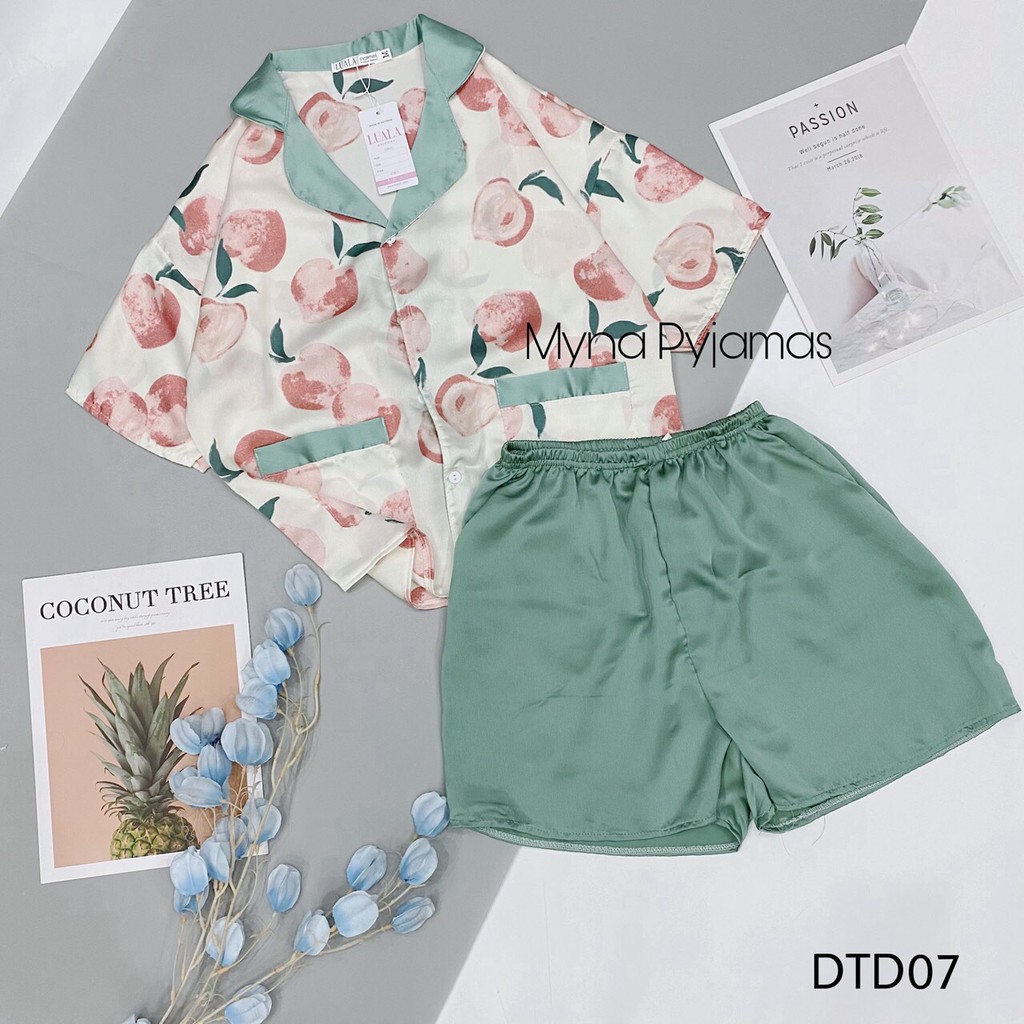 Đồ Ngủ-Pijama nữ, đồ mặc nhà Lụa Satin cộc tay Cổ vạt, cao cấp, dễ thương. Thích hợp mặc nhà và dạo phố