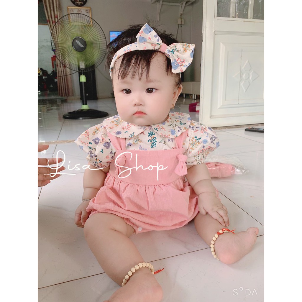 Bodysuit cho bé yếm hồng hoa