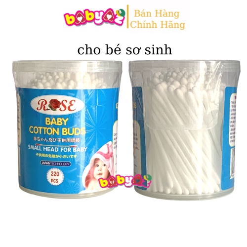 Tăm Bông Trẻ Em Sơ Sinh Rose 220c Thân Nhựa Tăm Bông Đầu Nhỏ Công Nghệ Nhật