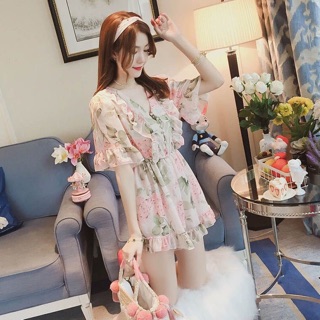Jumpsuit hoa hồng tiêu thư tay lỡ ngắn - dài 2 phong cách