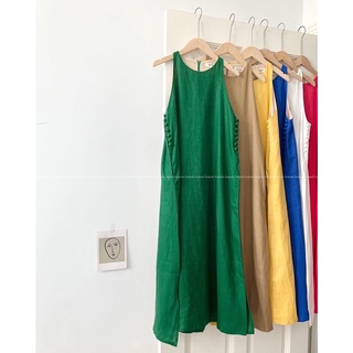 Đầm yếm linen nút bọc