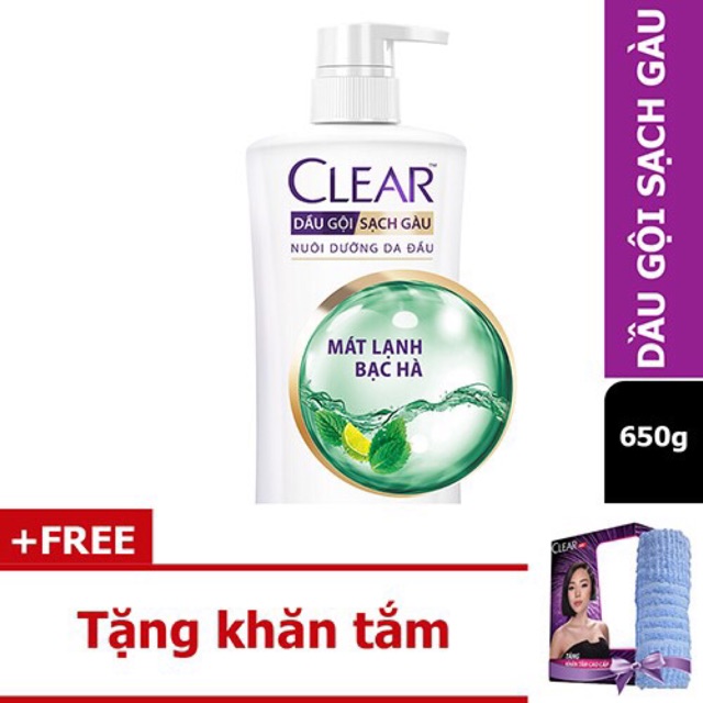 [1 tặng 1] Dầu gội Clear bạc hà 650g + Khăn 50x1m