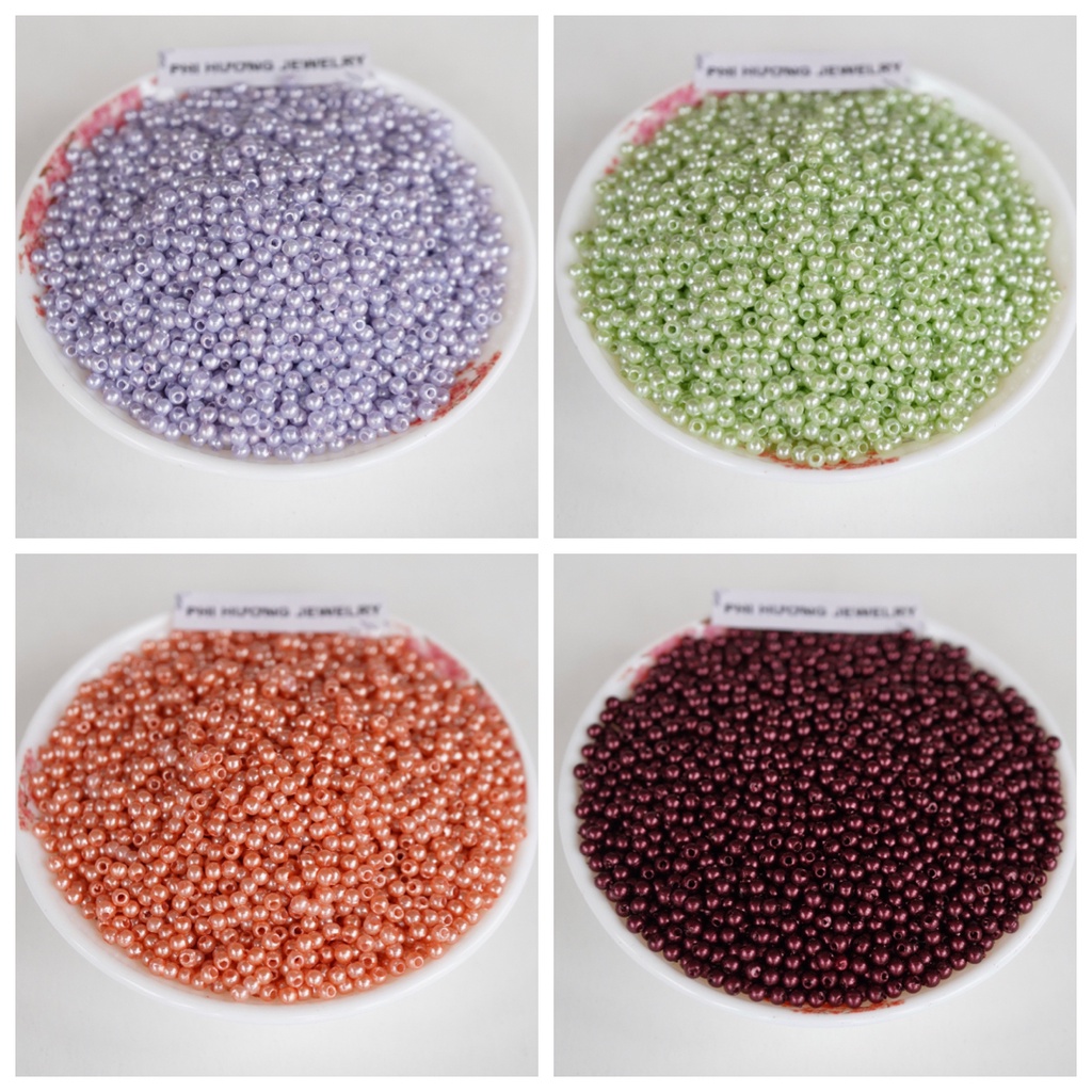 Gói 20gram hạt trai nhựa 3mm có lỗ nhiều màu đính kết