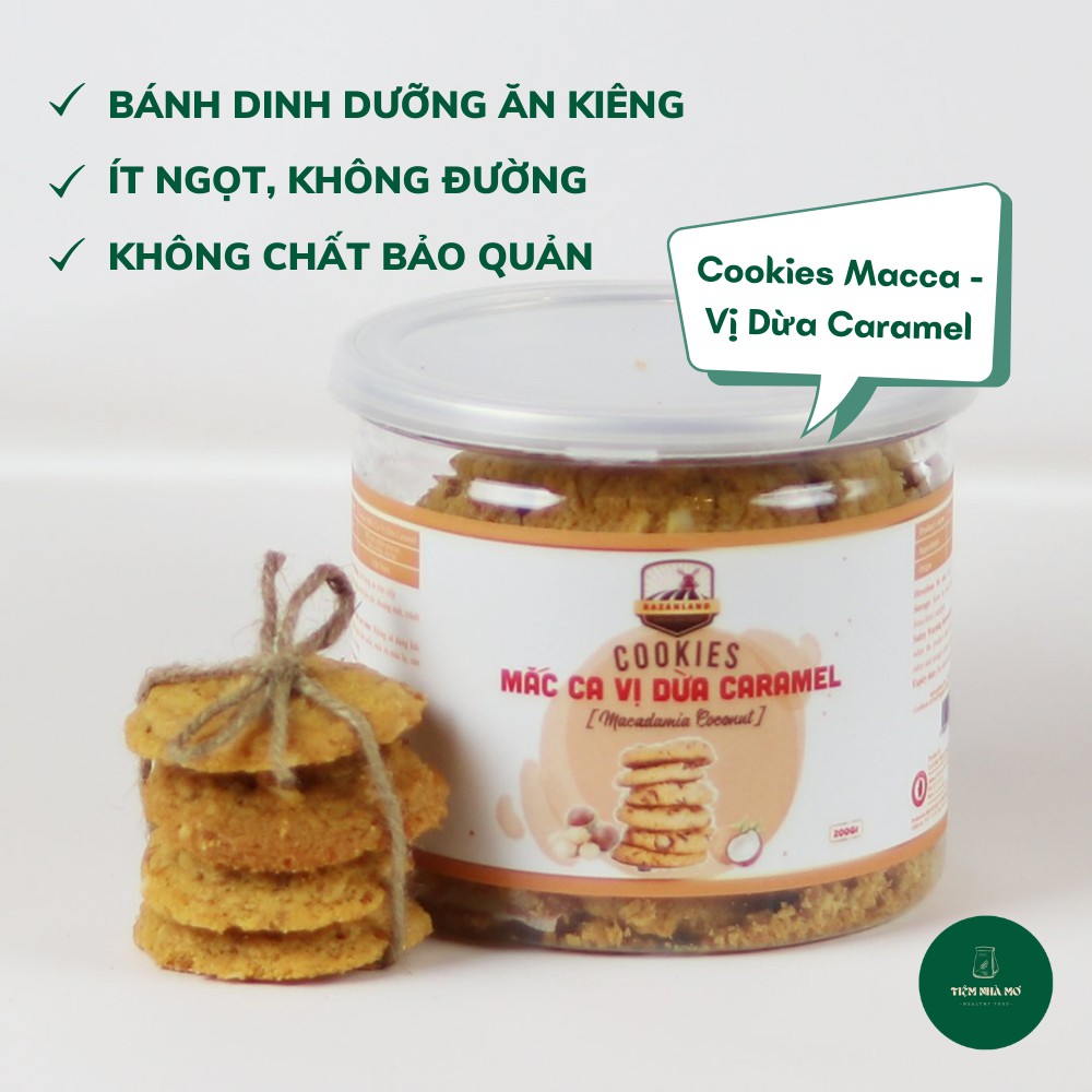 Bánh dinh dưỡng không đường Cookies Mắc ca vị dừa caramel - topping siêu hạt 250g, tốt cho sức khỏe