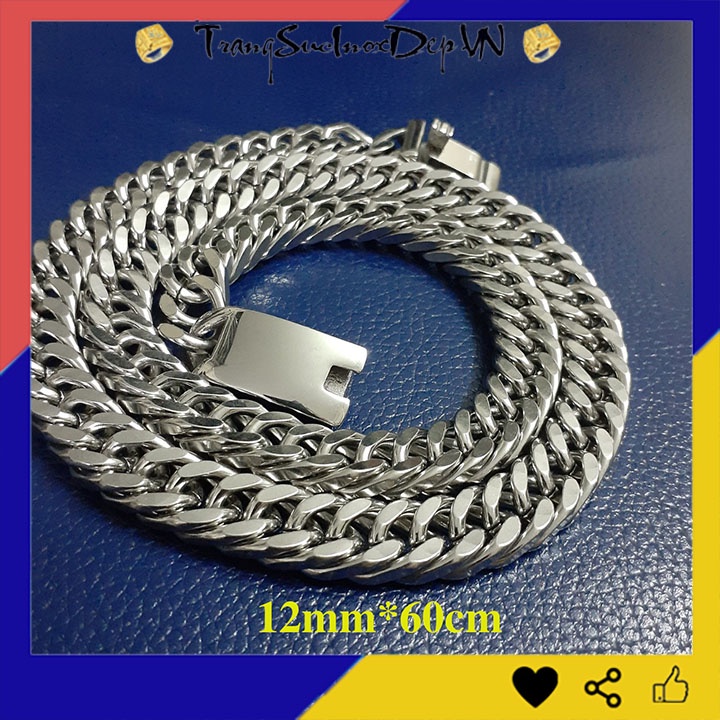Dây chuyền nam inox kiểu lặc đôi 12mm khóa hộp sáng đẹp, không đen, thể hiện đẳng cấp phái mạnh