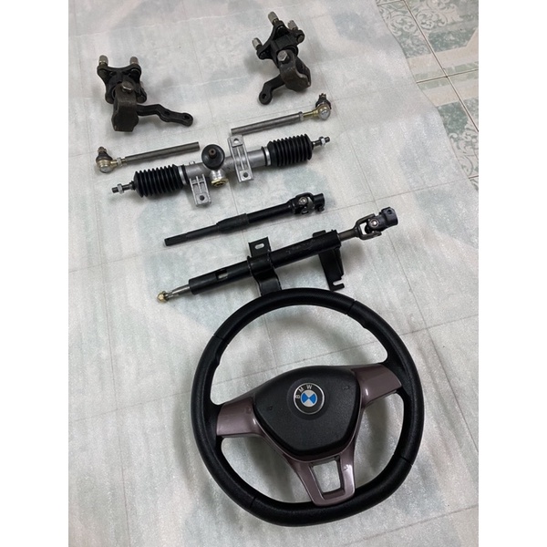 Hệ thống lái vô lăng xe 4 bánh,mai ơ tim ốc đo vuông 7cm,chéo 10cm,dùng chế xe 4 bánh lái vô lăng