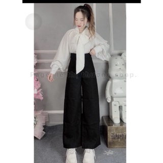 Set quần suông + áo kiểu voan cột nơ
