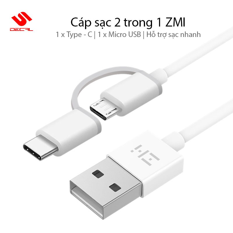 Cáp sạc đa năng 2 trong 1 USB Type-C và Micro USB ZMI