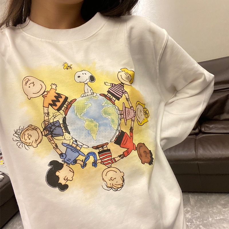 ZHELIHANGFEI Áo Nỉ Tay Dài Cổ Tròn Form Rộng Họa Tiết Hoạt Hình Dễ Phối Đồ