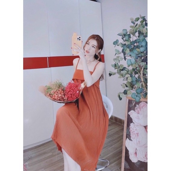 Đầm Maxi Dập Ly Nơ Lưng Có Lót - Kèm Video &amp; Ảnh Thật - Hàng Có Sẵn Giao Ngay