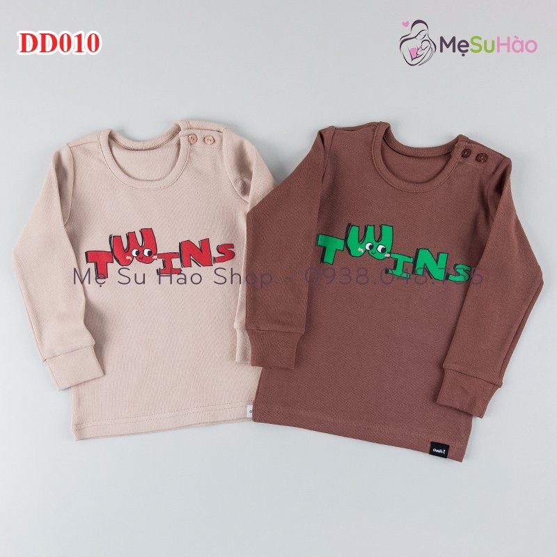 Bộ dài tay trẻ em thun Cotton dày dặn mẫu trơn chữ Twins hãng Cordi-i nội địa Hàn Quốc mã DD010
