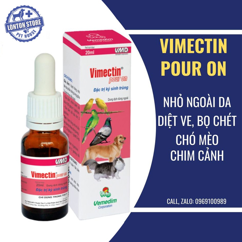 VEMEDIM Vimectin Pour On - Nhỏ gáy Phòng Ve, Bọ Chét, Rận, Mạt Gà Cho Chó Mèo Và Vật Nuôi  - Lonton Store