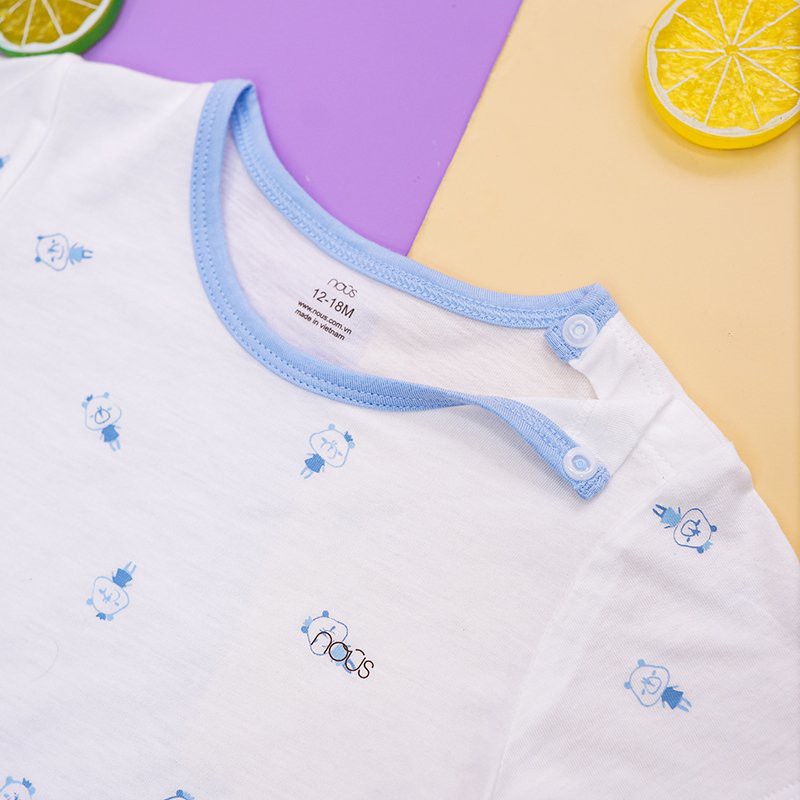 Bộ Quần Áo Cài Vai Cộc Trắng Xanh Có Họa Tiết NOUS (Size 12-18M , 18-24M )