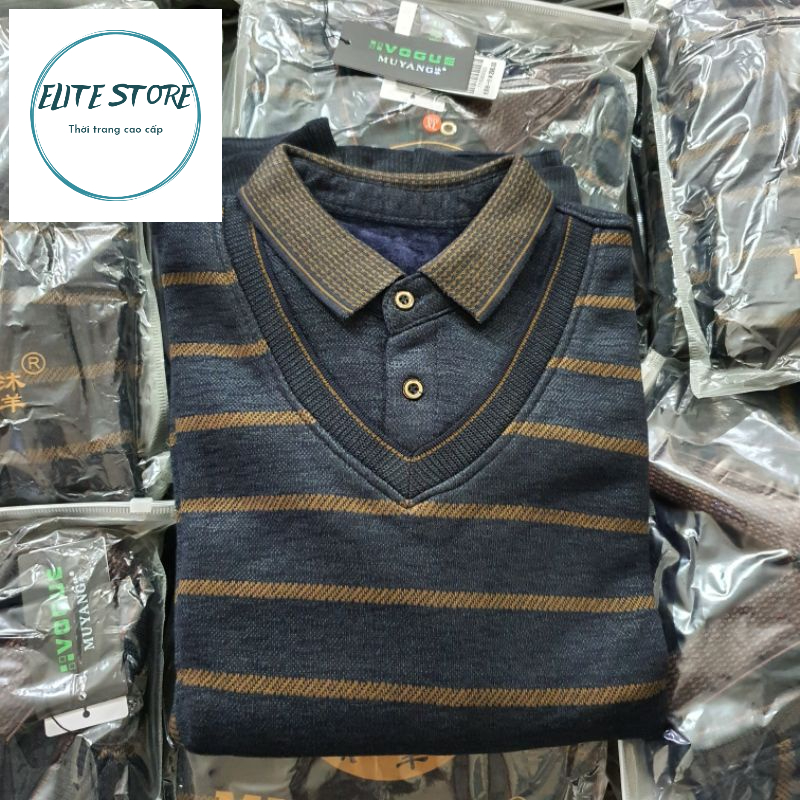 Áo len nam trung niên lót nỉ nhung, Áo len cho bố Morendu E188