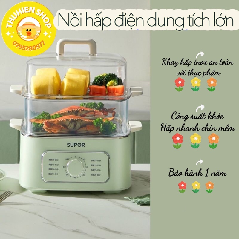 HÀNG SẴN / Nồi hấp điện màu xanh khay inox SUPOR / Bảo hành uy tín