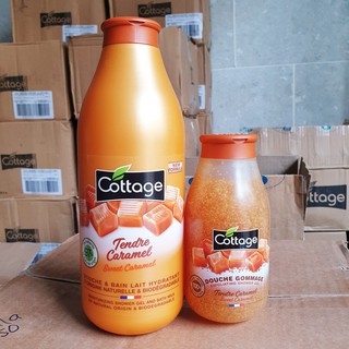Combo Chai Sữa tắm 750ml và chai sữa tắm tẩy tế bào chết 270ml - hàng chuẩn Cottage - Hương Caramel thơm sang chảnh