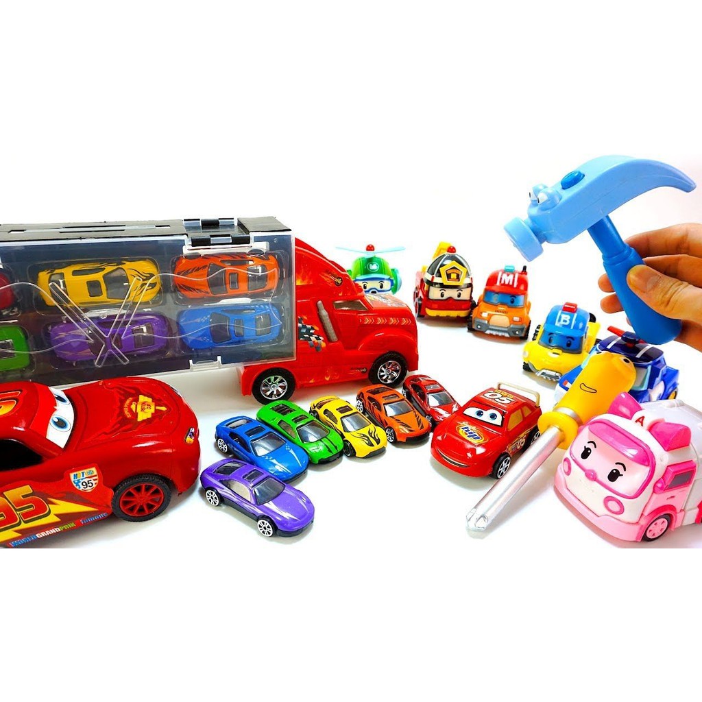 Sét xe tải và 6 xe đua nhỏ cho bé trai