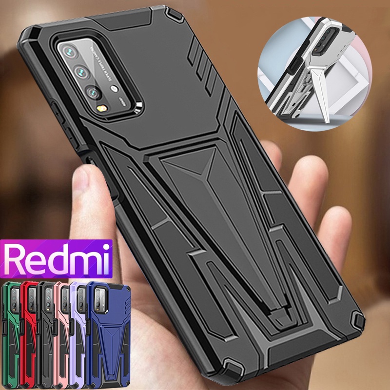 Redmi Note 10 Pro Note 10S Redmi 10 Redmi 9 Redmi 9T 9A 9C Vỏ bảo vệ chống sốc sang trọng Vỏ điện thoại Vỏ cứng + Vỏ silicon mềm với chân đế ẩn đa góc