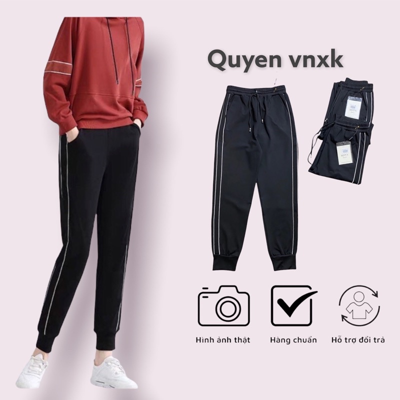 Quần jogger nữ 2 sọc bo gấu, phom vnxk rộng rãi, mặc đi tập, chơi thể thao, chất đẹp không bai xù