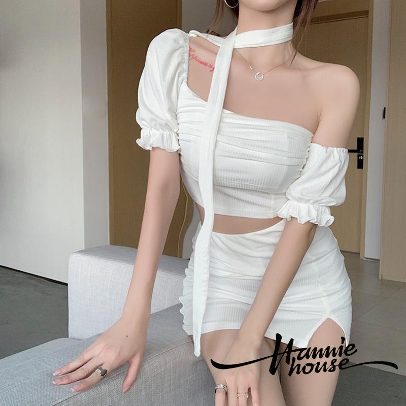 Bộ Áo Croptop 2 Dây + Chân Váy Mini Xẻ Tà Thời Trang Mùa Hè Cho Nữ