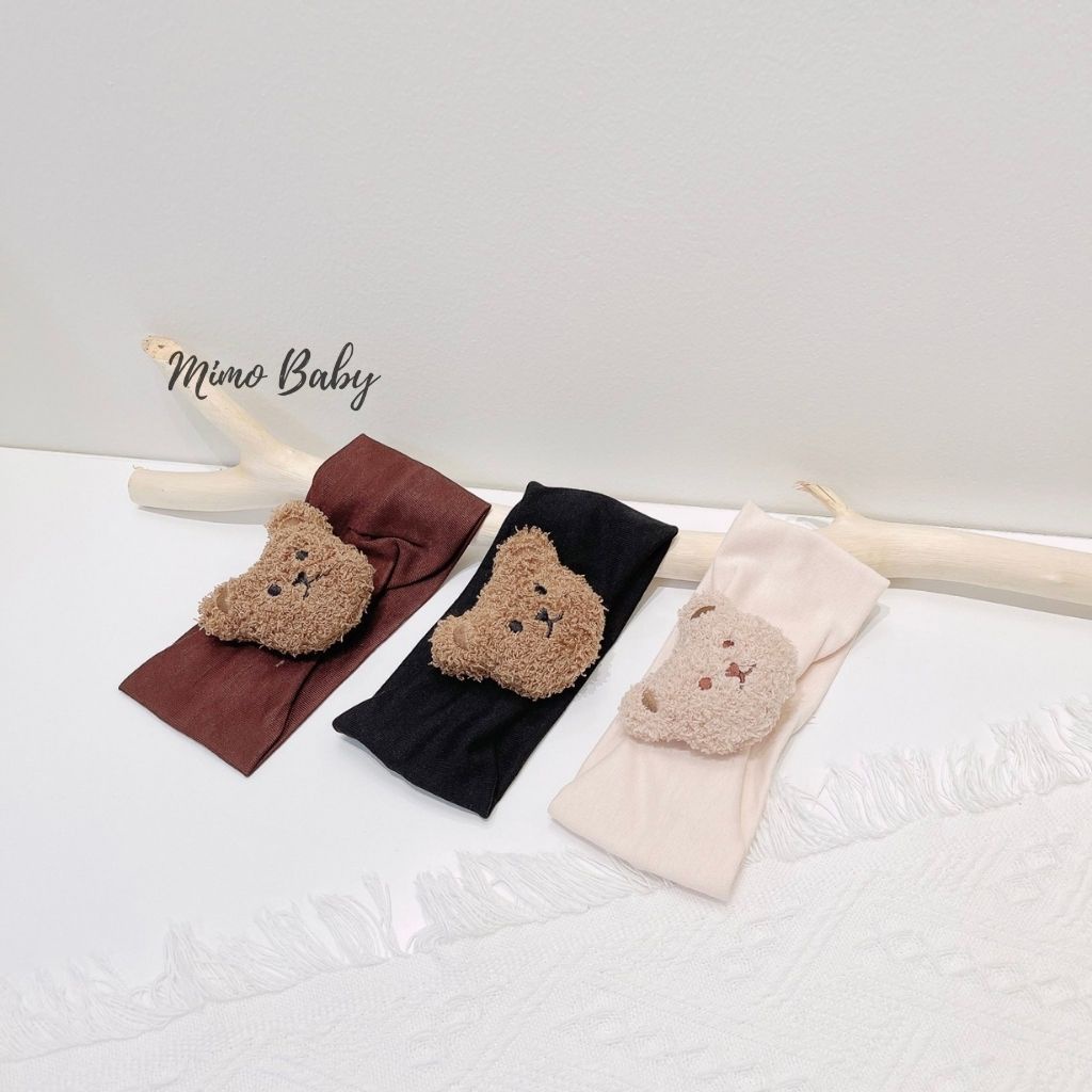 Băng đô thun bản to đính gấu bông xù dễ thương cho bé BD64 Mimo Baby