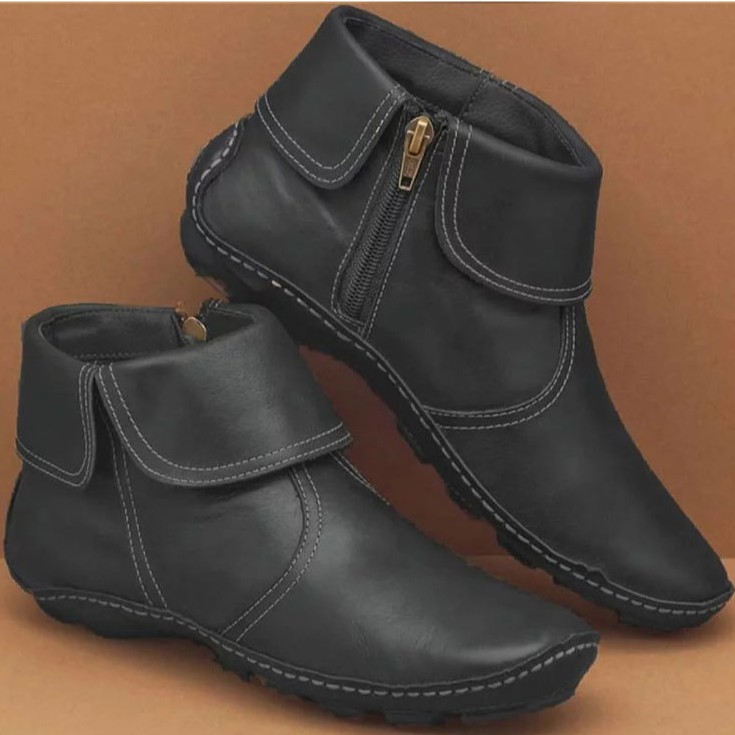 Giày boot mũi tròn có dây kéo xinh xắn hợp thời trang dành cho nữ