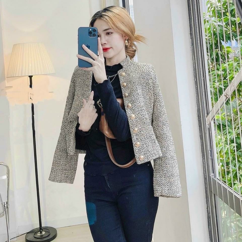 [ Bán sỉ] :Áo Dạ tiêu Tweed tiêu 2 lớp dày cúc đồng hàng cao cấp áo khoác dạ dày dặn