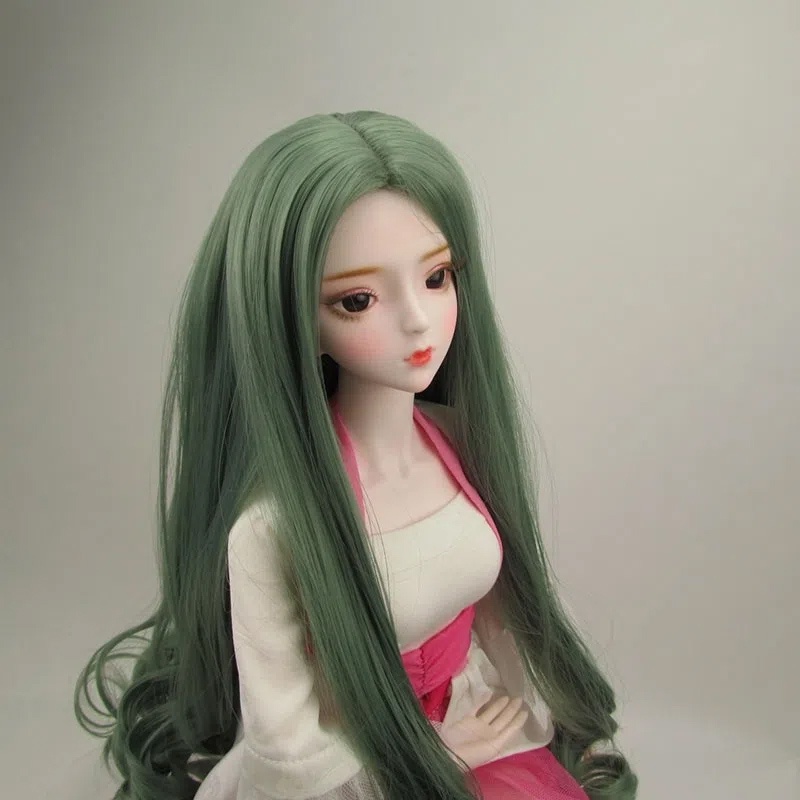 Bộ Tóc Giả Xoăn Dài Màu Xanh Lá Dành Cho Búp Bê 22-24cm Tỷ Lệ 1 / 3