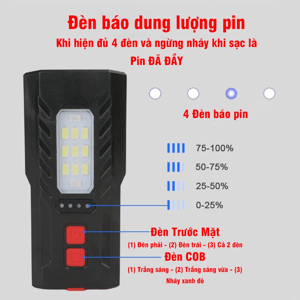 Đèn Pin Xe Đạp 2 LED T6 Thể Thao + LED Báo Hiệu, Có Cổng Sạc Cho Điện Thoại