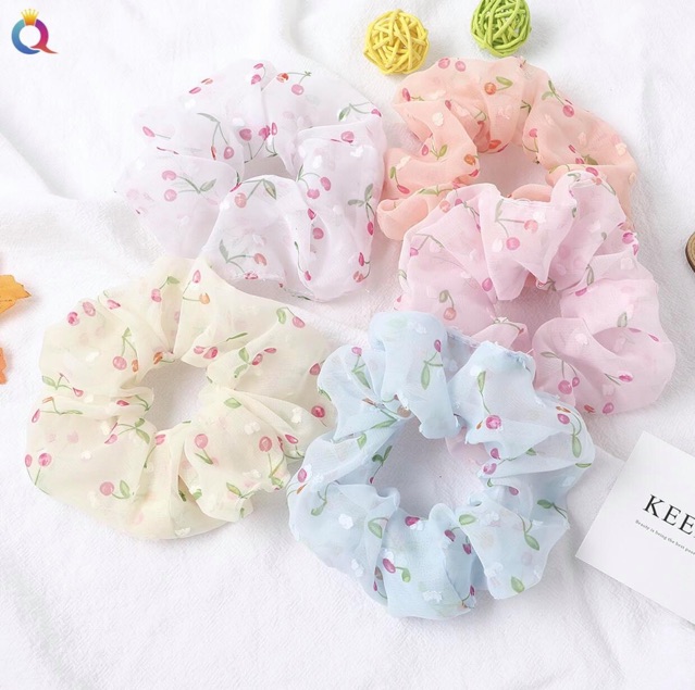 Chun cột tóc Scrunchies hoạ tiết cherry