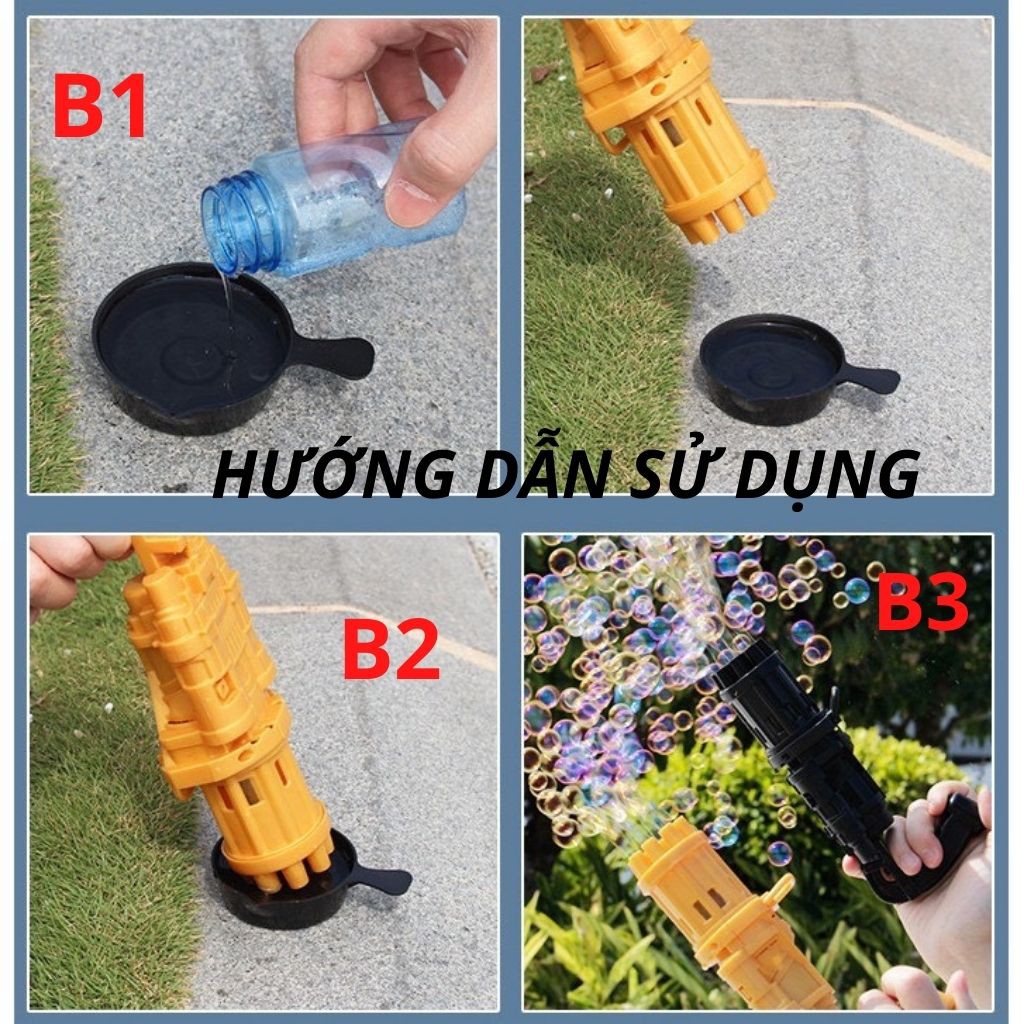 Súng bắn bong bóng xà phòng 8 nòng TẶNG 3 CỤC PIN đồ chơi ngoài trời cho bé từ 2 tuổi