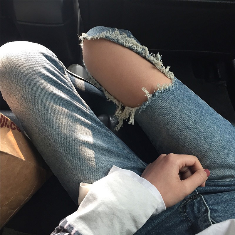 Size M | Quần jeans bó rách gối ulzzang SJ4559 | BigBuy360 - bigbuy360.vn