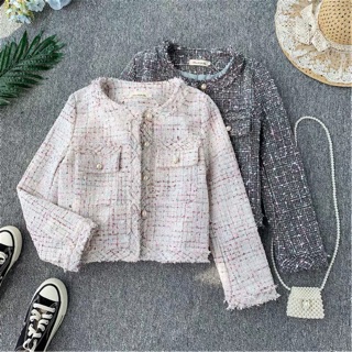 Sẵn hồng be M size khác Oder áo dạ tweed k có sẵn