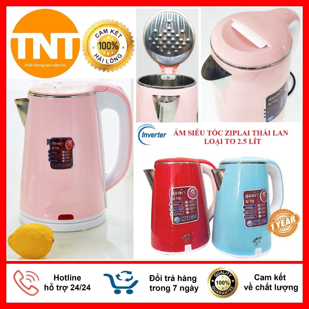 Ấm Siêu Tốc Cao Cấp JipLai Thái Lan Dung Tích 2.5L - 2 Lớp Cách Nhiệt, Hàng Chuẩn