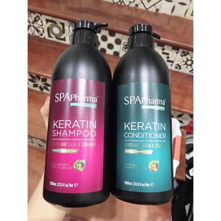Cặp dầu gội Spa Pharma - Keratin - cặp màu đen (2x1L) ⚜️Hàng Authentic⚜️
