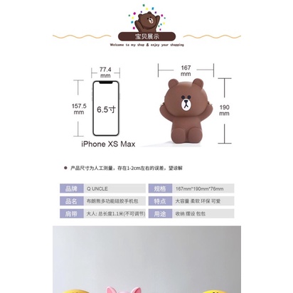 Túi Đeo Chéo Silicon Hình Gấu Brown Bear Cỡ Lớn , TÚI XÁCH NỮ ĐỰNG ĐIỆN THOẠI T070