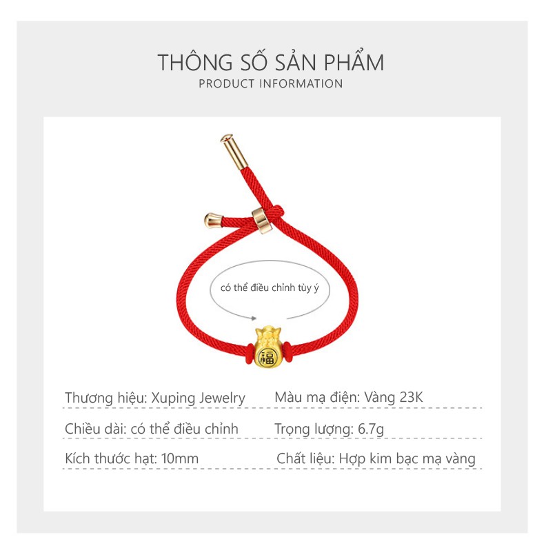 Lắc Tay Charm Mạ Vàng 23K Dây Màu Đỏ/Đen, Vòng Tay Phong Thủy - XPLT24