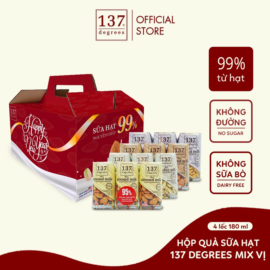 [Hộp quà] Sữa hạt 137 Degrees Mix vị hạnh nhân, óc chó, hạt dẻ cười 180ml (12 hộp)