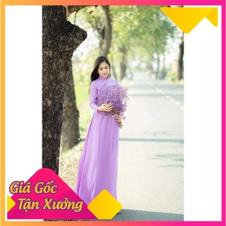 Áo dài lụa chifon 4 tà màu tím cà (kèm quần cf 2 lớp)