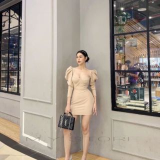 Đầm body tay phồng cúp ngực