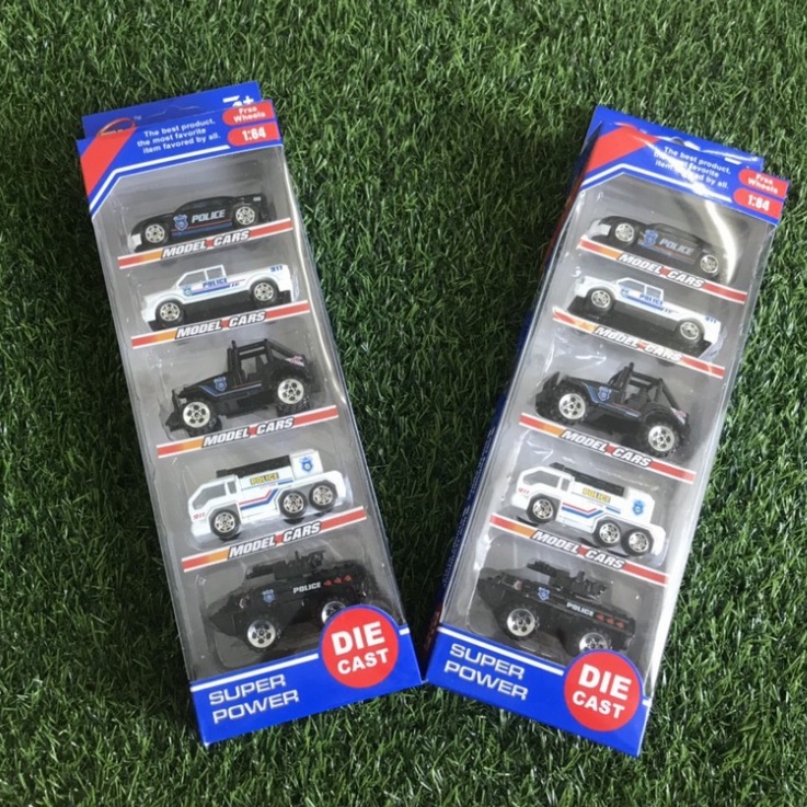 Set 5 xe cảnh sát, cứu hỏa bằng hợp kim xe police mini cho bé