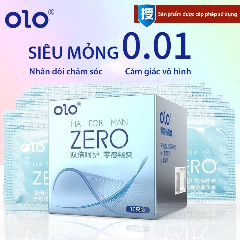 Bao cao su Olo 0.01 ZERO HA FOR MAN chính hãng, BCS siêu mỏng, cảm giác chân thật Hộp 3 10pcs Olo Official Store