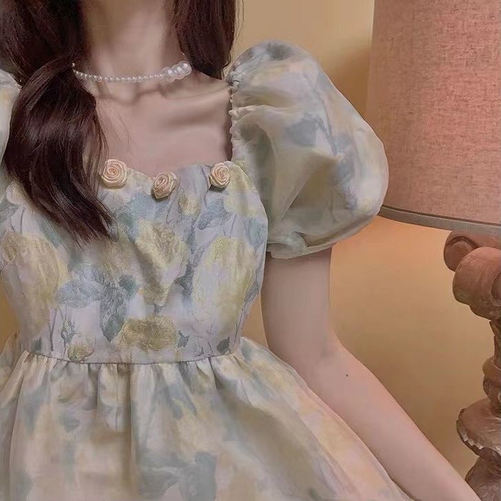 Đầm Chữ A Lưng Cao Mùa Hè Màu Xanh Lá Trà Xanh Lá Phong Cách Mới Cho Nữ Sinh