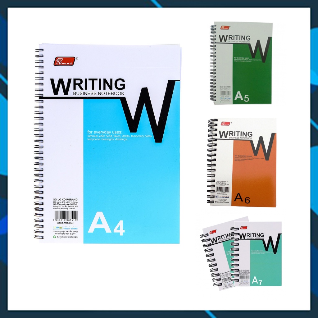 Sổ lò xo Writing A4,A5,A6,A7 (Sổ bìa giấy Grand Writing)