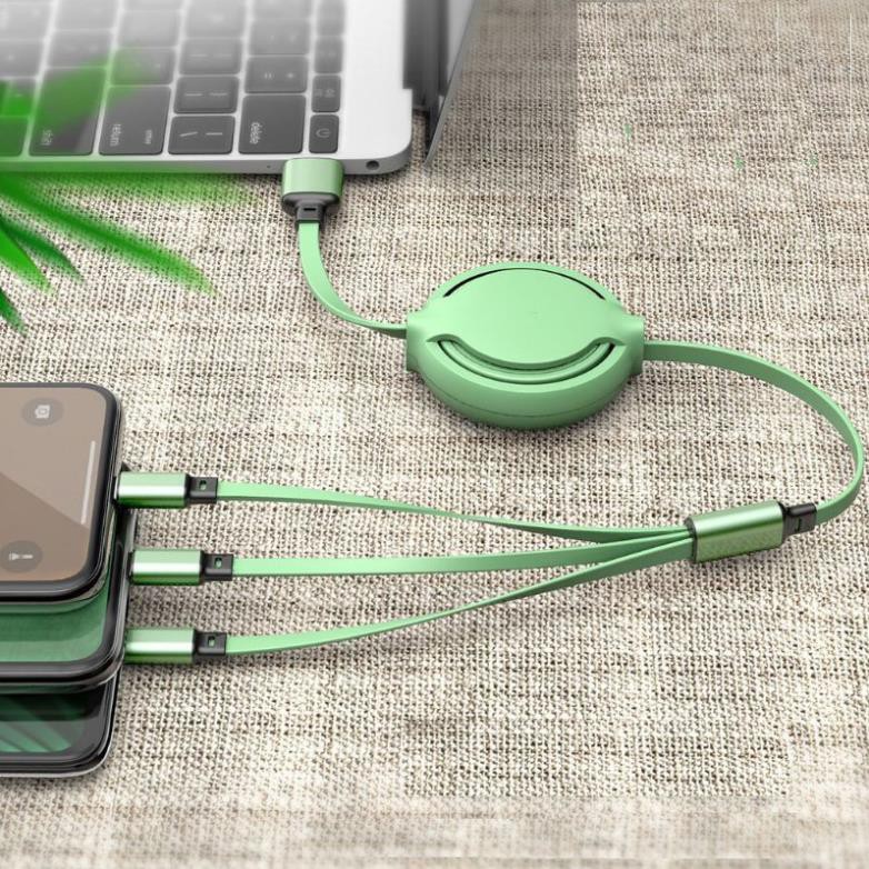 Cáp sặc điện thoại Đa Năng 3 Đầu Sạc nhanh Dây Rút Siêu Bền Gọn Nhẹ Tiện Lợi