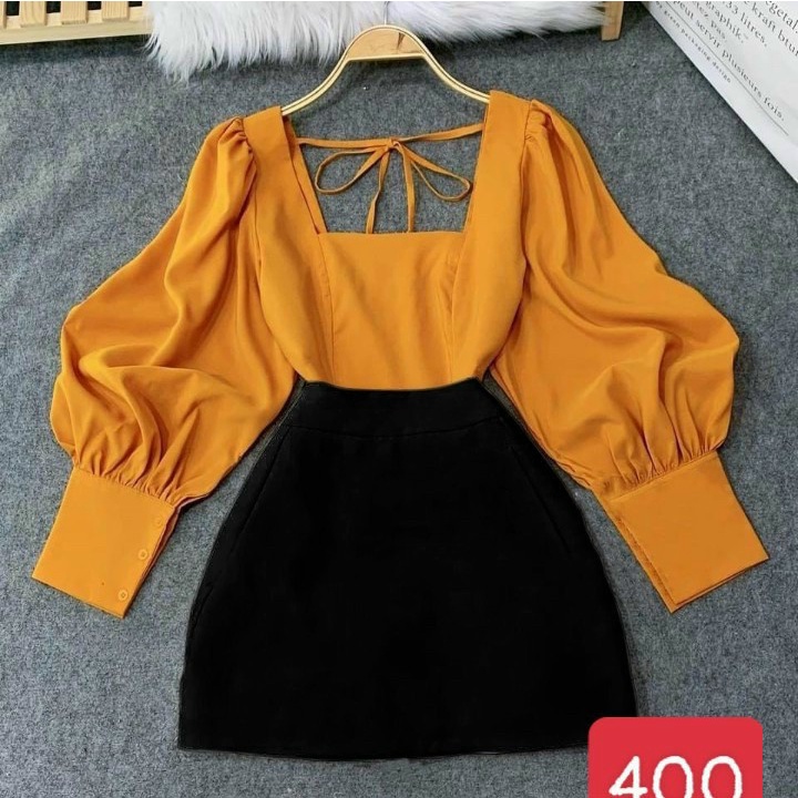 SÉT ÁO PHỐI CHÂN VÁY TAY DÀI CỔ VUÔNG CHẤT FORD LỊCH THIỆP PU