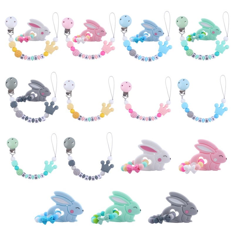 Đồ Chơi Ngậm Nướu Hình Thỏ Bằng Silicone Phối Chuỗi Hạt Xinh Xắn Dành Cho Bé