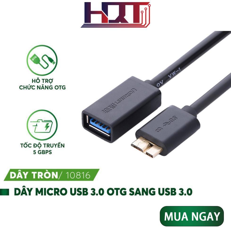 Dây Micro USB 3.0 OTG sang USB 3.0 dạng dẹt dài 20CM UGREEN US127 10801 (đen)